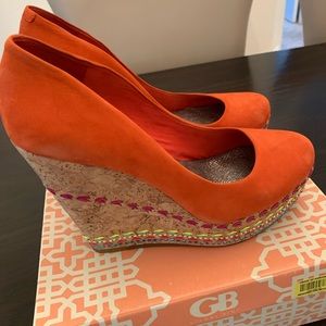 Women’s orange wedge heels size 9.5